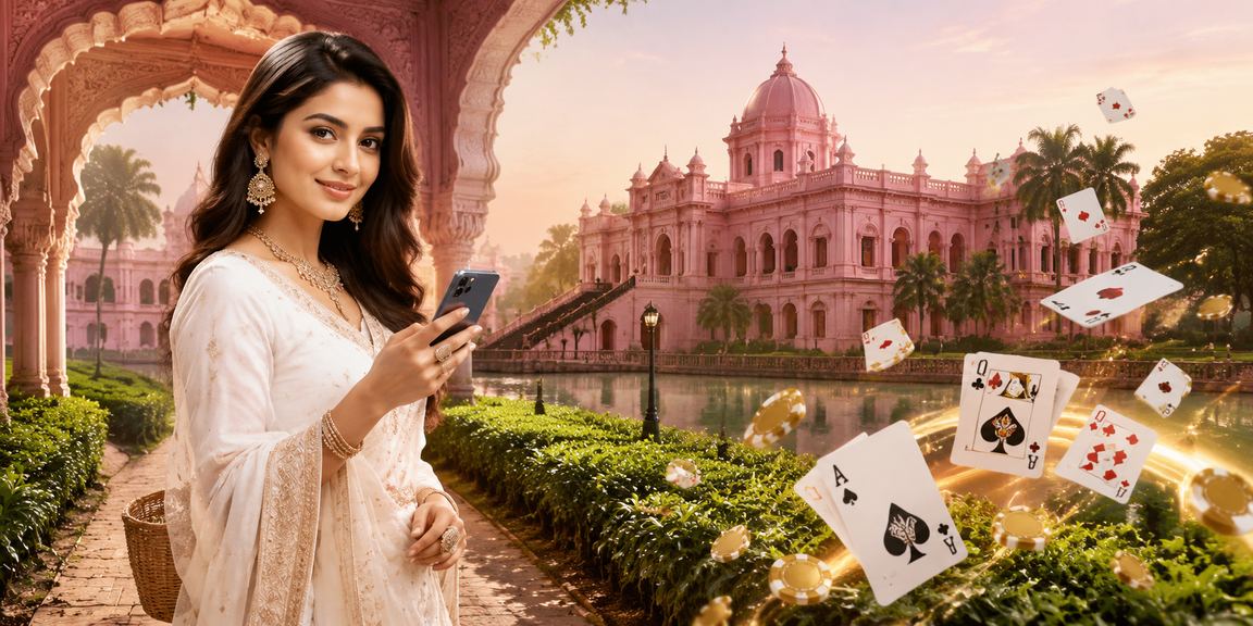 ঢাকায় চা বাগানে বসে রামি কার্ড গেম উপভোগ করছেন একজন খেলোয়াড়